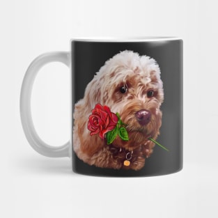 Cavapoo cavoodle with red rose - Cavapoo puppy dog  - cavalier king charles spaniel poodle, dog Valentine’s day Mug